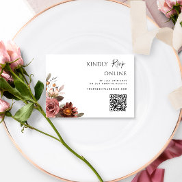 QR Code Wedding RSVP Online Burgundy Blush Bloral Begleitkarte