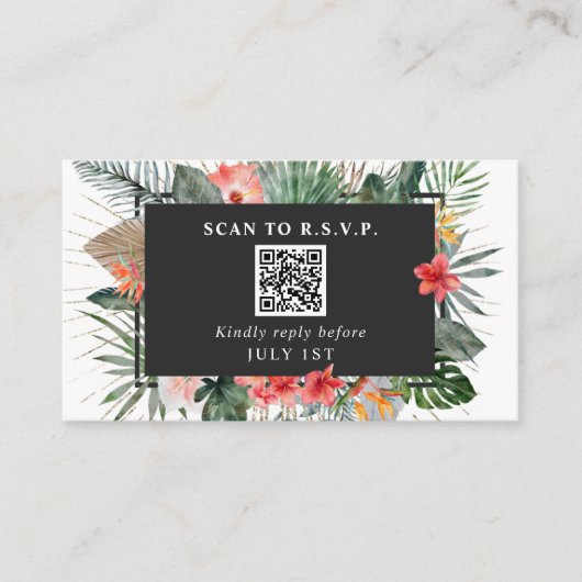 QR Code Wedding RSVP Tropical Floral Begleitkarte (Vorderseite)