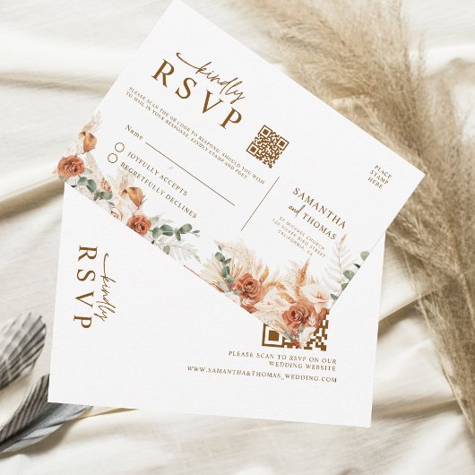 QR Code Wedding - Rustic Terracotta Floral RSVP Karte