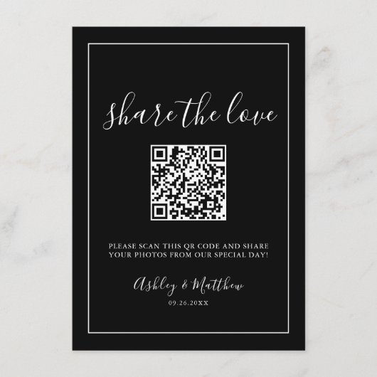 QR Code Wedding Share Capture Liebe Guest Fotos Begleitkarte (Vorderseite)