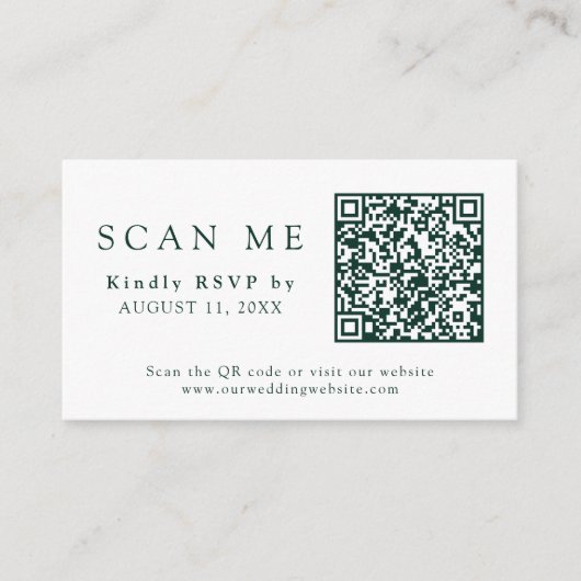 QR Code Wedding Website Emerald Green Wedding RSVP Begleitkarte (Vorderseite)
