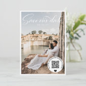 QR Code Wedding Website Foto Save the Date (Stehend Vorderseite)