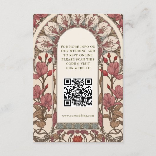 QR Code Wedding Website Info Art Nouveau Begleitkarte (Vorderseite)