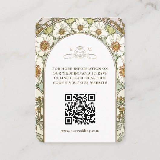 QR Code Wedding Website Info Jugendstil Begleitkarte (Vorderseite)