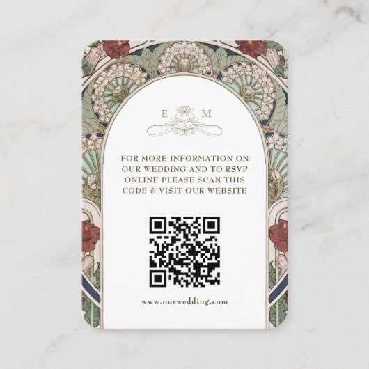 QR Code Wedding Website Info Jugendstil Begleitkarte (Vorderseite)