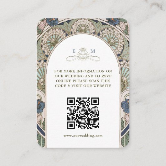 QR Code Wedding Website Info Jugendstil Begleitkarte (Vorderseite)