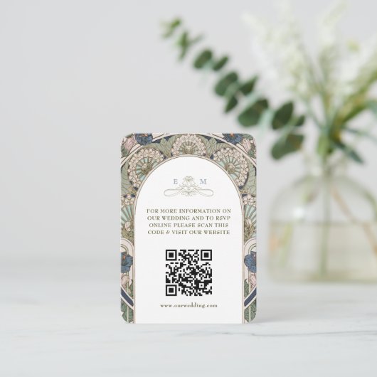 QR Code Wedding Website Info Jugendstil Begleitkarte (Stehend Vorderseite)