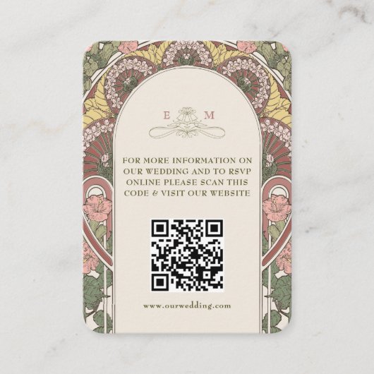 QR Code Wedding Website Info Jugendstil-Enthüllung Begleitkarte (Vorderseite)