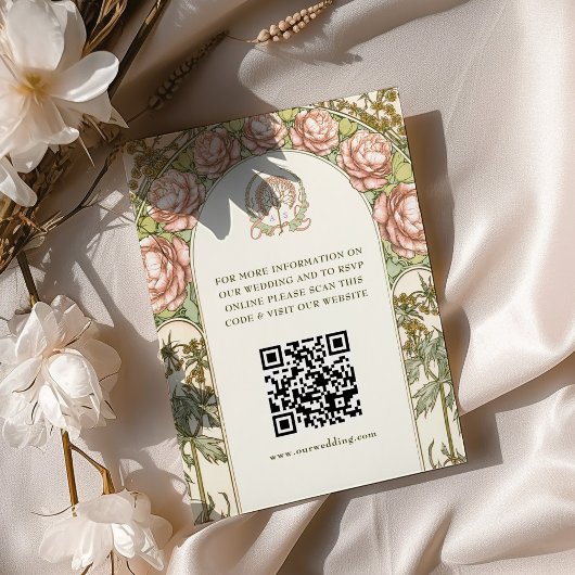 QR Code Wedding Website Info Jugendstil-Enthüllung Begleitkarte