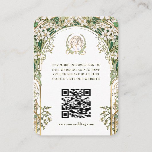 QR Code Wedding Website Info Jugendstil-Enthüllung Begleitkarte (Vorderseite)