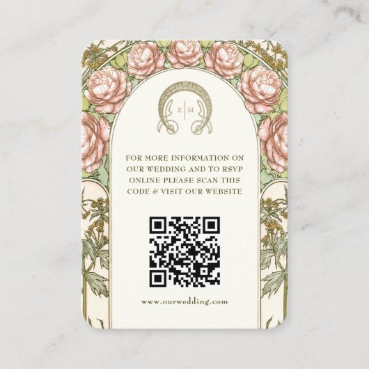 QR Code Wedding Website Info Jugendstil-Enthüllung Begleitkarte (Vorderseite)