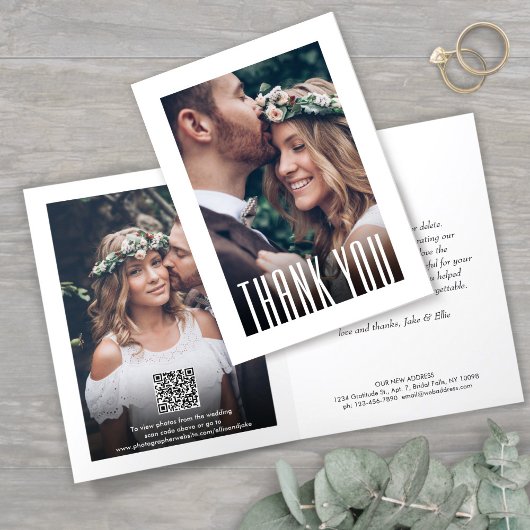 QR Code Wedding Website Modernes Foto und neue Adr Dankeskarte