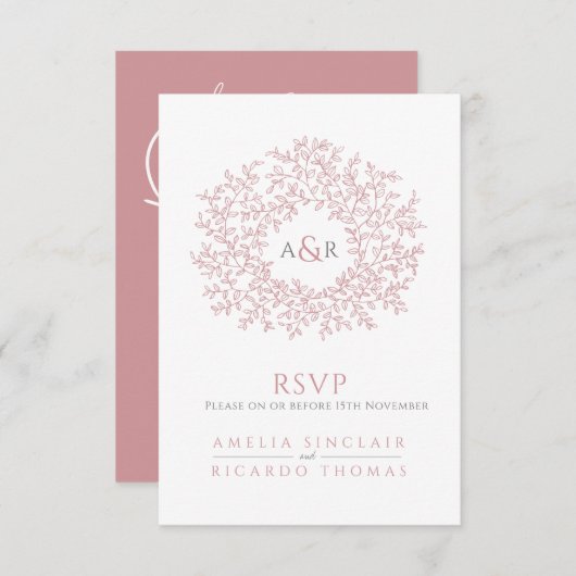 QR code wedding website monogram pink scan reply Begleitkarte (Vorne/Hinten)