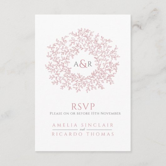 QR code wedding website monogram pink scan reply Begleitkarte (Vorderseite)