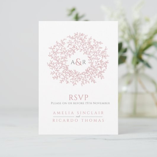 QR code wedding website monogram pink scan reply Begleitkarte (Stehend Vorderseite)