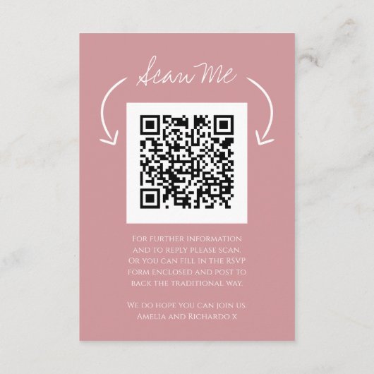 QR code wedding website monogram pink scan reply Begleitkarte (Rückseite)