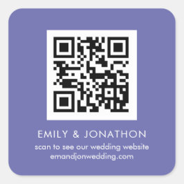 QR Code Wedding Website Namen Lilac Quadratischer Aufkleber