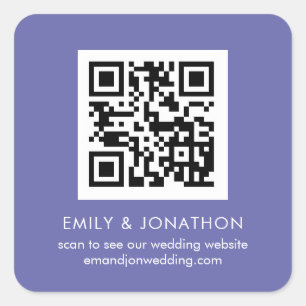 QR Code Wedding Website Namen Lilac Quadratischer Aufkleber