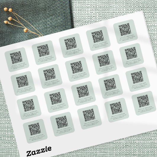 QR Code Wedding Website Namen Mint Quadratischer Aufkleber