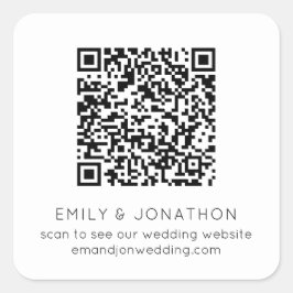 QR Code Wedding Website Namen Schwarz-weiß Quadratischer Aufkleber