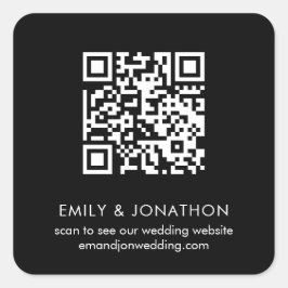 QR Code Wedding Website Namen White Black Quadratischer Aufkleber