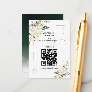 QR Code Wedding Website White Floral Gold Enclosu Begleitkarte