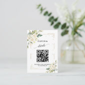 QR Code Wedding White Floral Gold Begleitkarte (Stehend Vorderseite)