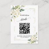 QR Code Wedding White Floral Gold Begleitkarte (Vorderseite)