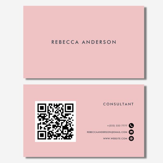 QR-Code Weibliche Pink- und Grautypografie Visitenkarte
