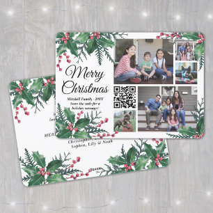 QR Code Weihnachten Holly Greenery 5 Foto Collage