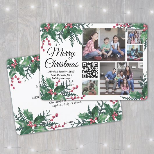 QR Code Weihnachten Holly Greenery 5 Foto Collage