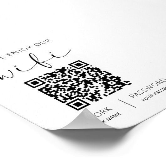 QR Code Weiß Bitte genießen Sie unsere WiFi Poster (Ecke)