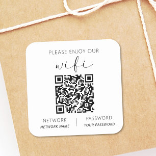 QR Code Weiß Bitte genießen Sie unsere WiFi Quadratischer Aufkleber