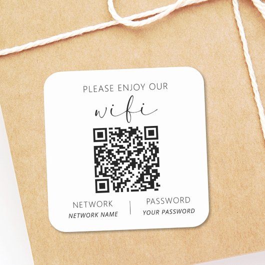 QR Code Weiß Bitte genießen Sie unsere WiFi Quadratischer Aufkleber