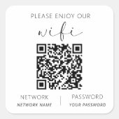 QR Code Weiß Bitte genießen Sie unsere WiFi Quadratischer Aufkleber (Vorderseite)