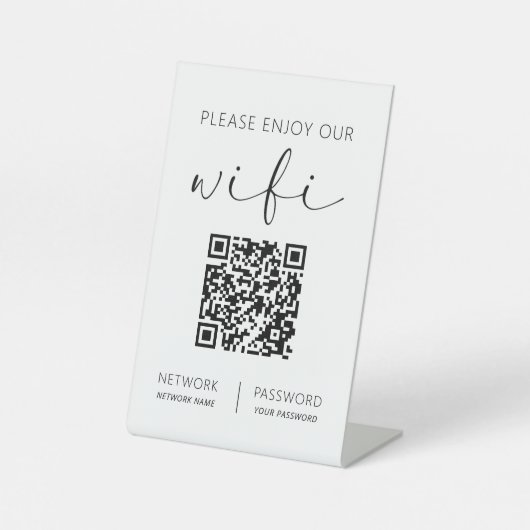 QR Code Weiß Bitte genießen Sie unsere WiFi Sockelschild (Vorderseite)