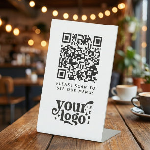 QR-Code-Weiß-Menü-Logo Berührungslos Modernes Café Sockelschild