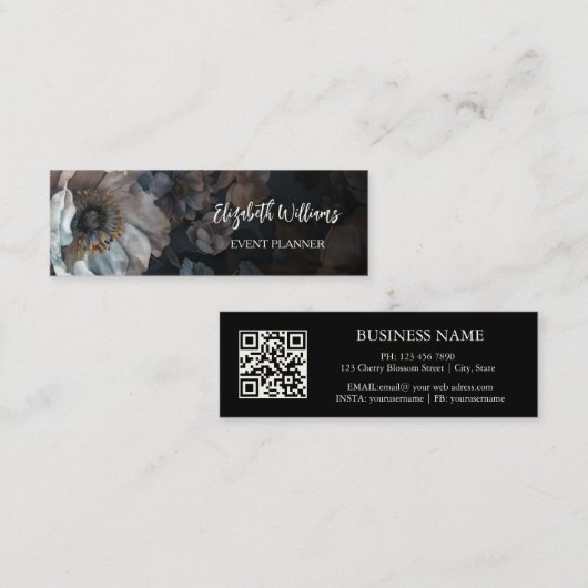 QR-Code | Weiße Rose Schwarz Mini Visitenkarte (Vorne/Hinten)