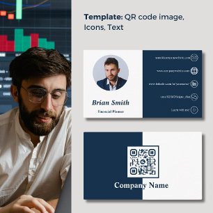 QR-Code Weiße und blaue Finanzplaner Visitenkarte