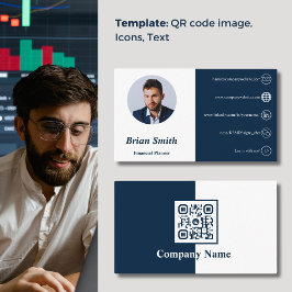 QR-Code Weiße und blaue Finanzplaner Visitenkarte