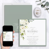 QR-Code Weißes graues grünes Blumengeflecht-Skript Einladung