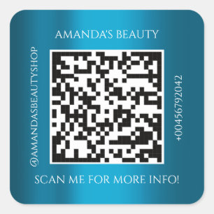 QR-Code Werbe-Name Kontakt Aquamarin Blue Quadratischer Aufkleber
