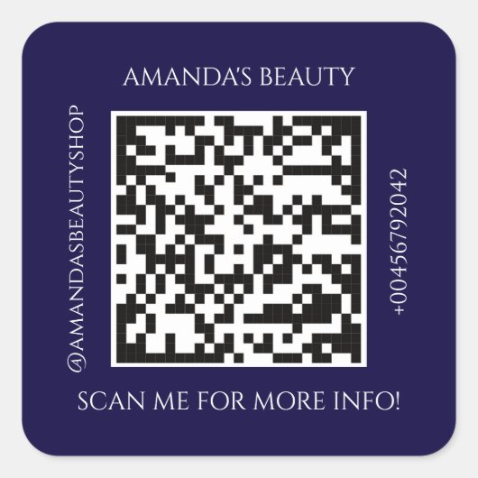 QR-Code Werbe-Name Kontakt Lila Quadratischer Aufkleber (Vorderseite)