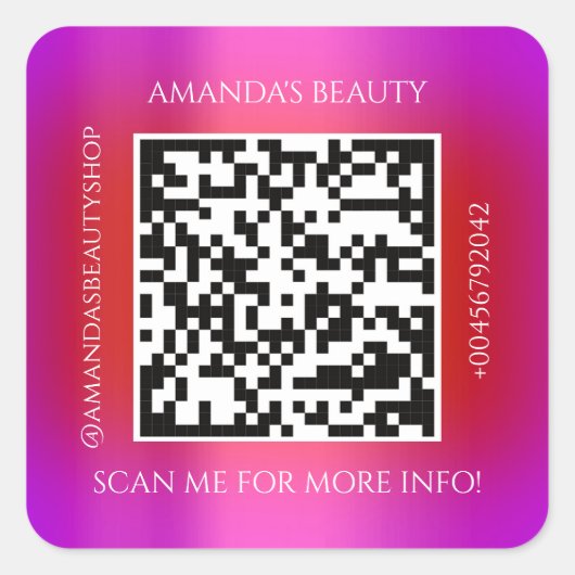 QR Code Werbe-Name Kontakt Rosa Rot Quadratischer Aufkleber (Vorderseite)