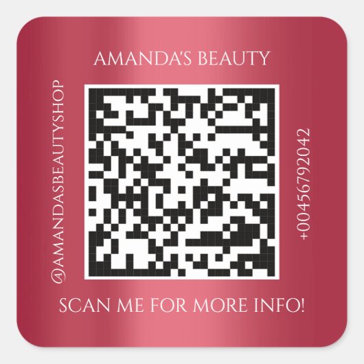 QR-Code Werbe-Name Kontakt Roter Wein Quadratischer Aufkleber (Vorderseite)