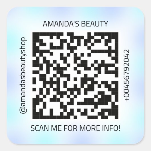 QR Code Werbe-Name Kontakt Web Blue Navy Quadratischer Aufkleber (Vorderseite)