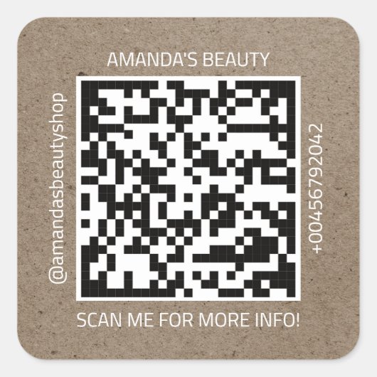 QR-Code Werbe-Name Kontakt Web Kraft Papier Quadratischer Aufkleber (Vorderseite)