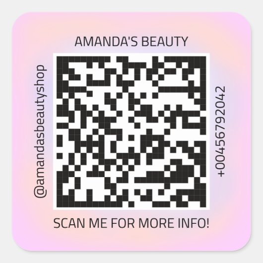 QR-Code Werbe-Name Kontakt Web Lila rosa Quadratischer Aufkleber (Vorderseite)