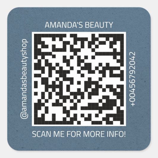QR-Code Werbe-Name Kontakt Web Natural Blue Quadratischer Aufkleber (Vorderseite)