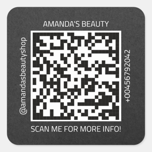 QR Code Werbe-Name Kontakt Web Natural Gray Quadratischer Aufkleber (Vorderseite)
